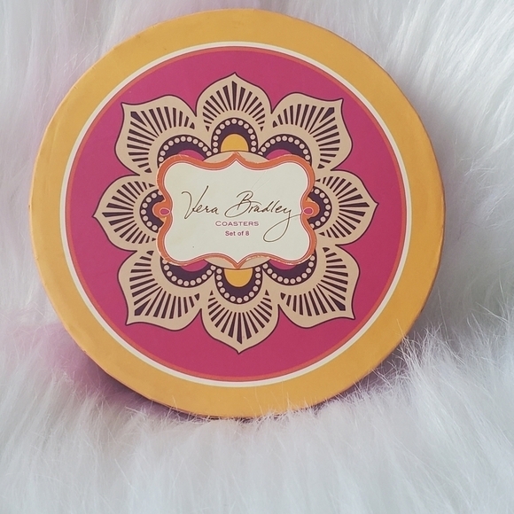 Vera Bradley Coaster Set Cardboard 7 Pink/Yellow. - Picture 1 of 10